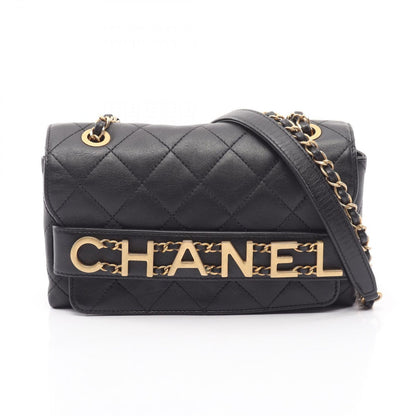 Chanel Shoulder Bag Quilted Logo Black Lambskin Chain