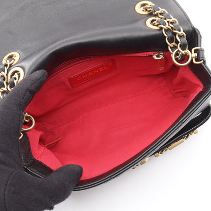 Chanel Shoulder Bag Quilted Logo Black Lambskin Chain — view 3