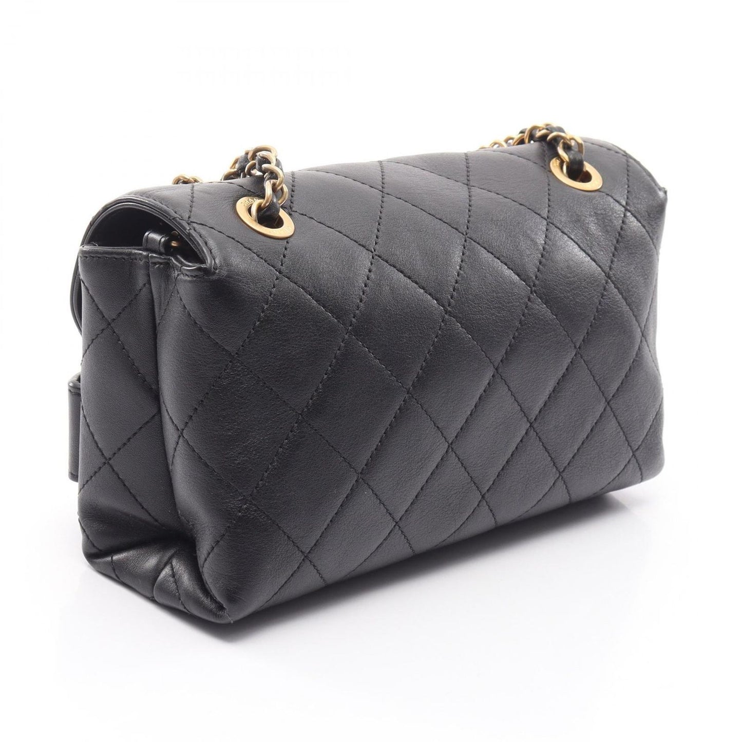 Chanel Shoulder Bag Quilted Logo Black Lambskin Chain — view 2