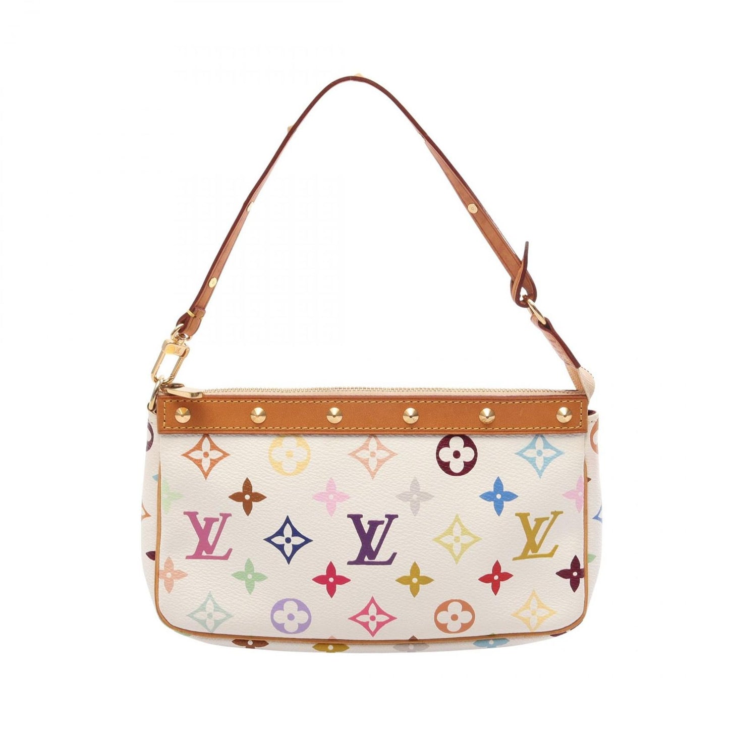 Louis Vuitton Handbag Pochette Accessoires Monogram Multicolor Blanc Leather