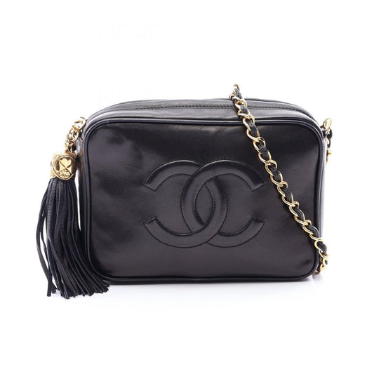 Chanel Shoulder Bag CC Logo Black Lambskin Fringe Chain