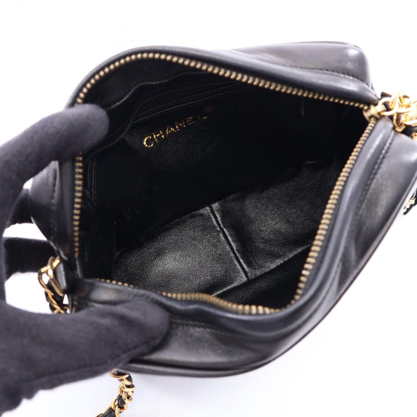 Chanel Shoulder Bag CC Logo Black Lambskin Fringe Chain — view 3