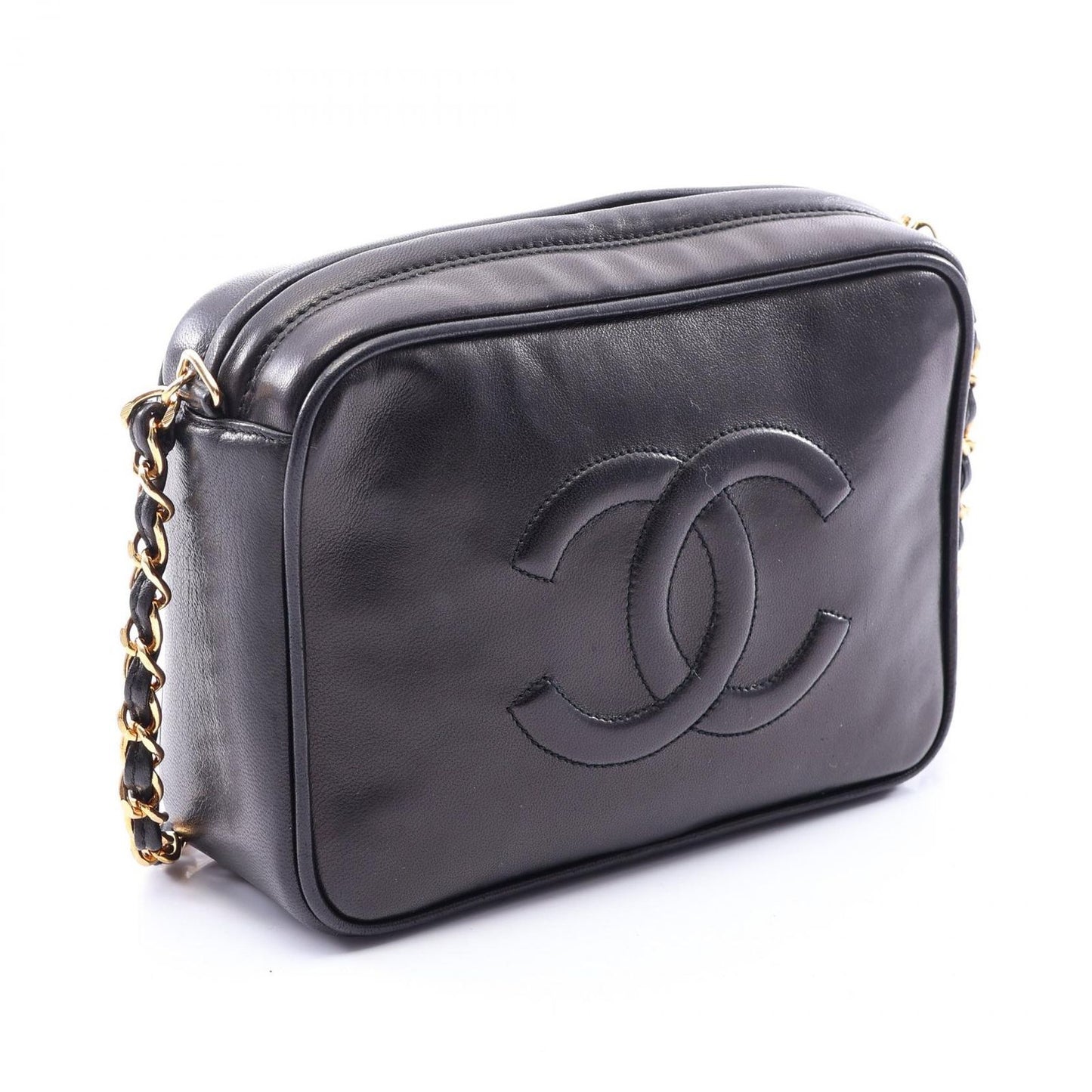 Chanel Shoulder Bag CC Logo Black Lambskin Fringe Chain — view 2