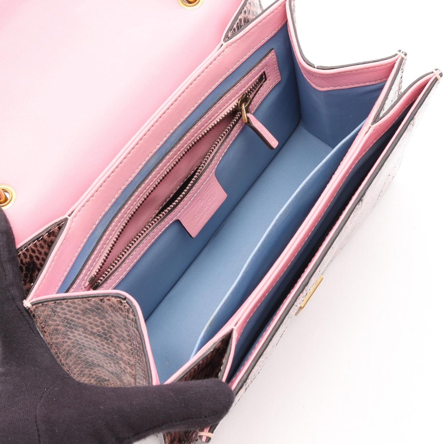 Gucci Handbag Queen Mar Galet 2-Way Pink Black Multi Exotic Leather Small — view 3