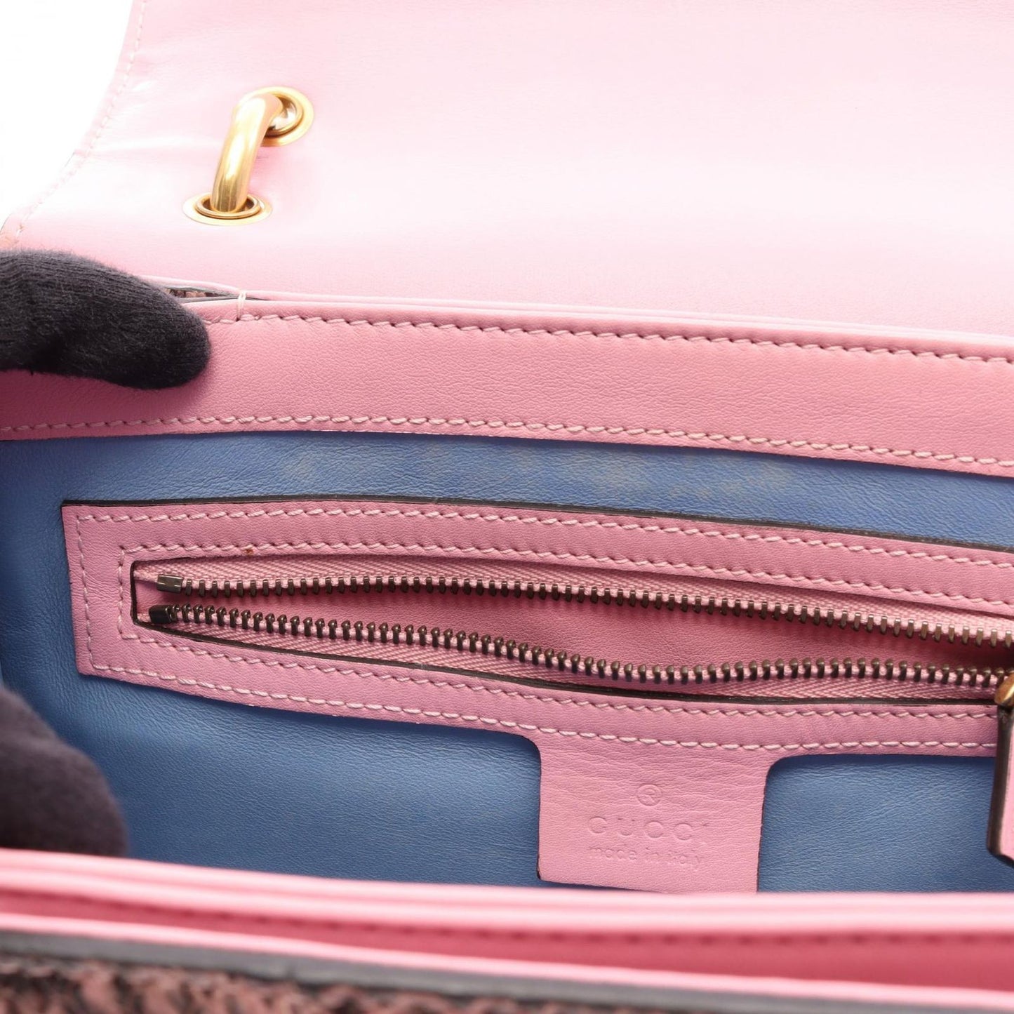 Gucci Handbag Queen Mar Galet 2-Way Pink Black Multi Exotic Leather Small — view 5
