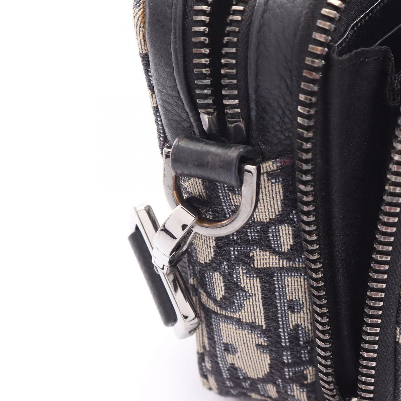 Dior Shoulder Bag Strap Zip Pouch Oblique Ivory Navy Black Canvas Leather — view 7