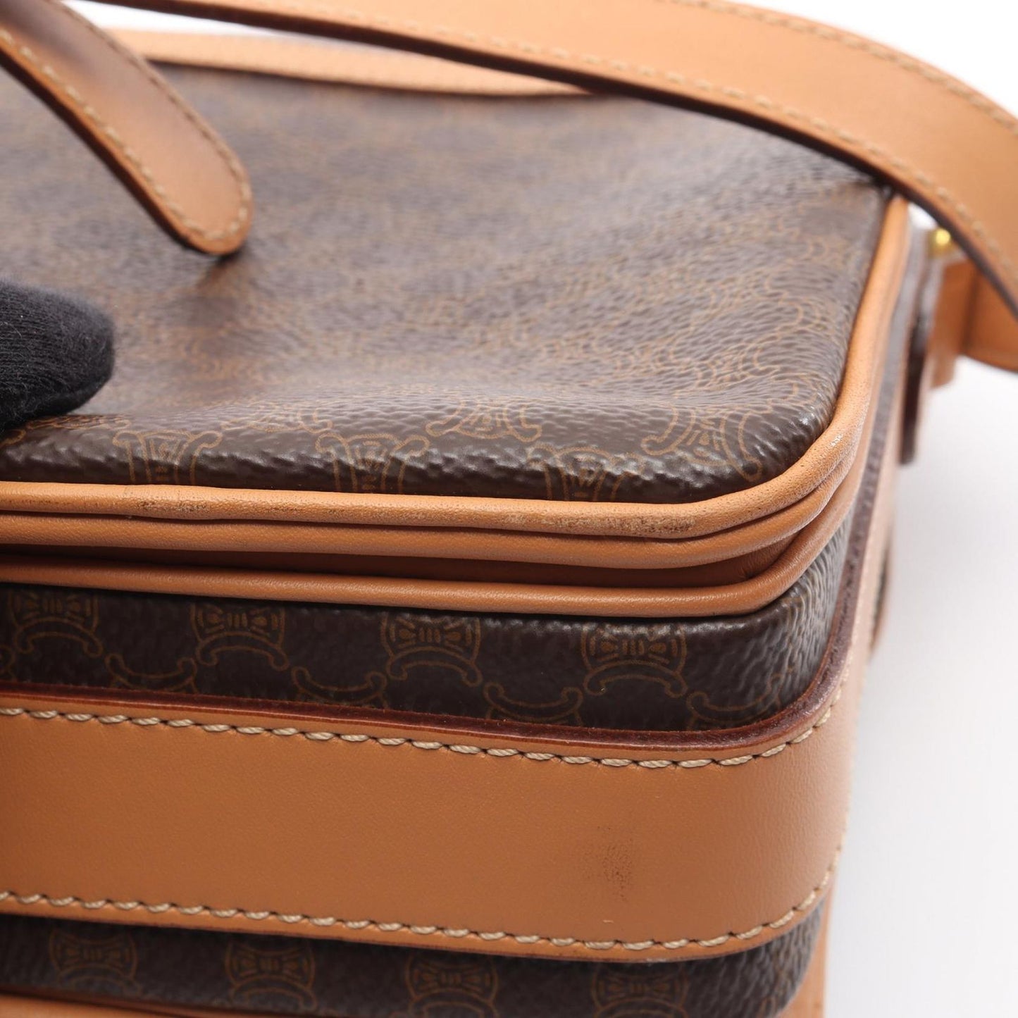Celine Shoulder Bag Macadam Dark Brown Camel Leather — view 8