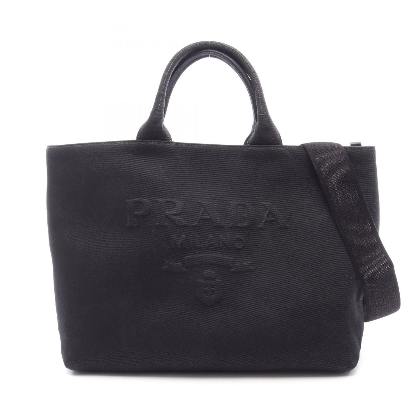 Prada Tote Bag Canapa Drill Black Canvas 2-Way Medium