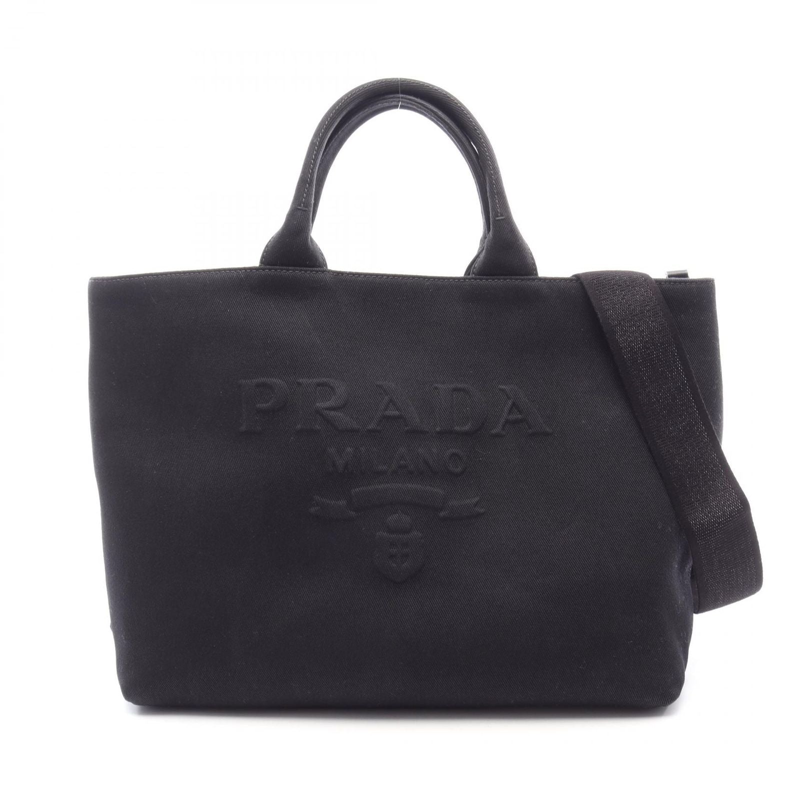 Prada Tote Bag Canapa Drill Black Canvas 2-Way Medium