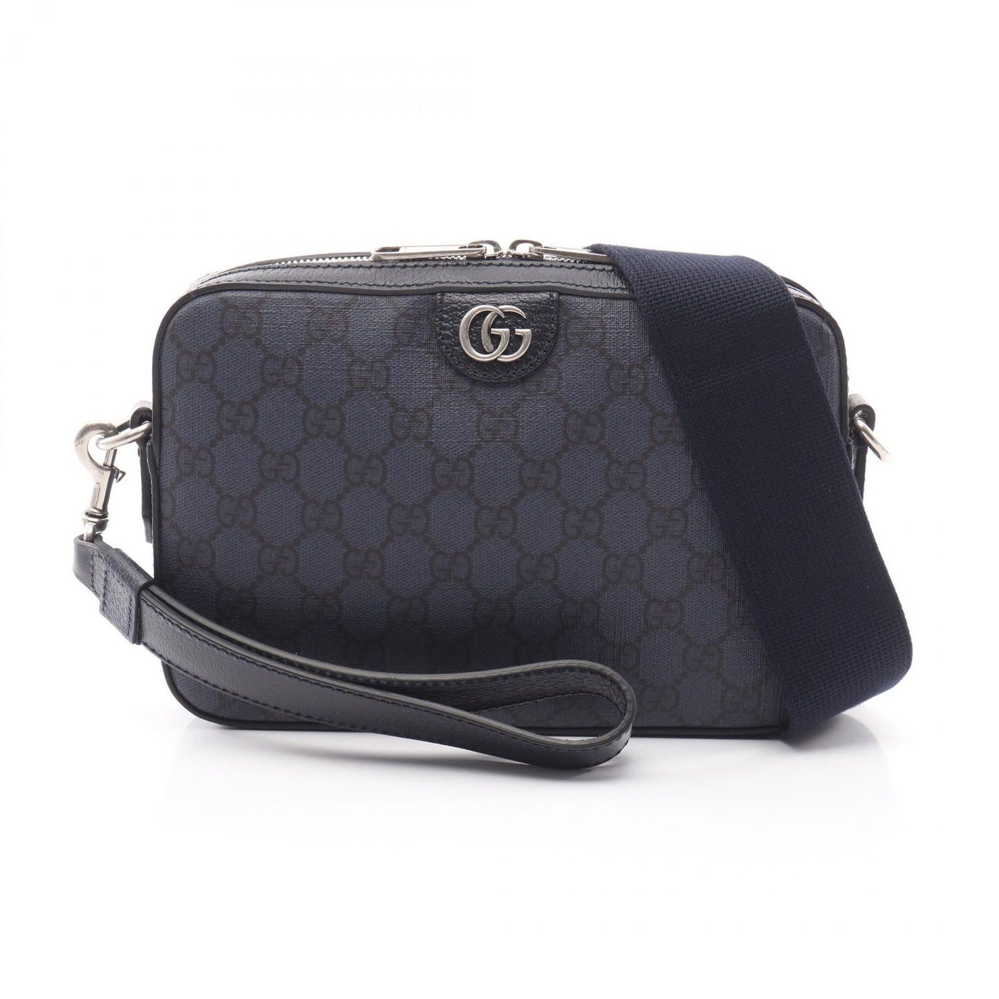 Gucci Shoulder Bag GG Supreme Navy Black Leather Ophidia Small Cross
