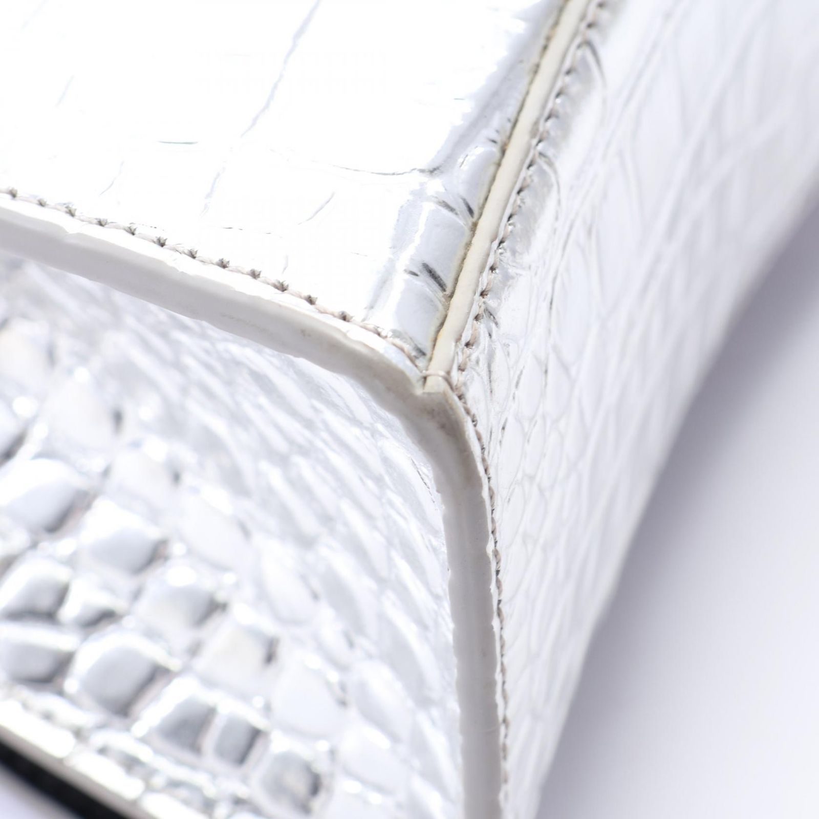 Balenciaga Handbag Hourglass XS Croco Embossed 2-Way Silver Leather — view 7