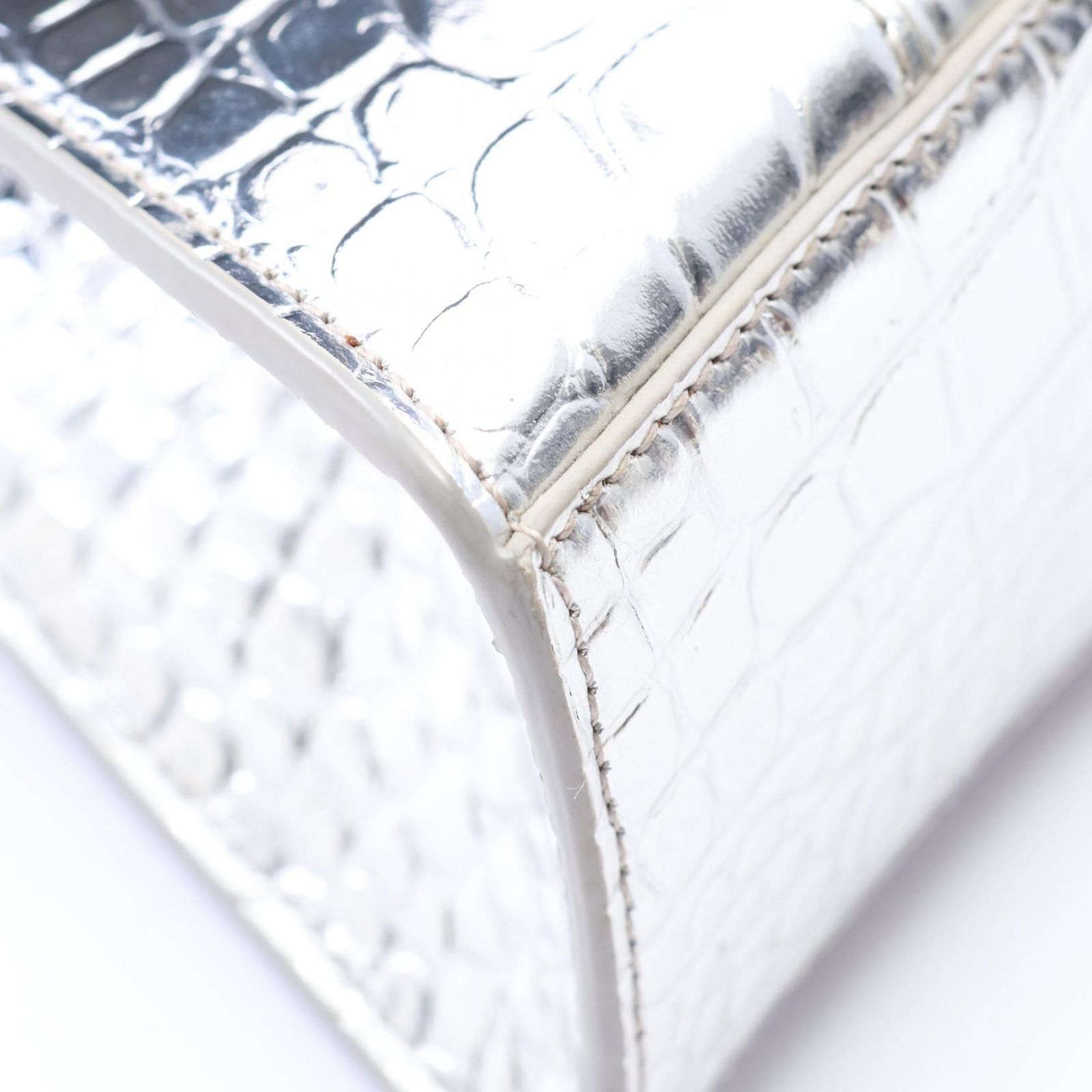 Balenciaga Handbag Hourglass XS Croco Embossed 2-Way Silver Leather — view 5