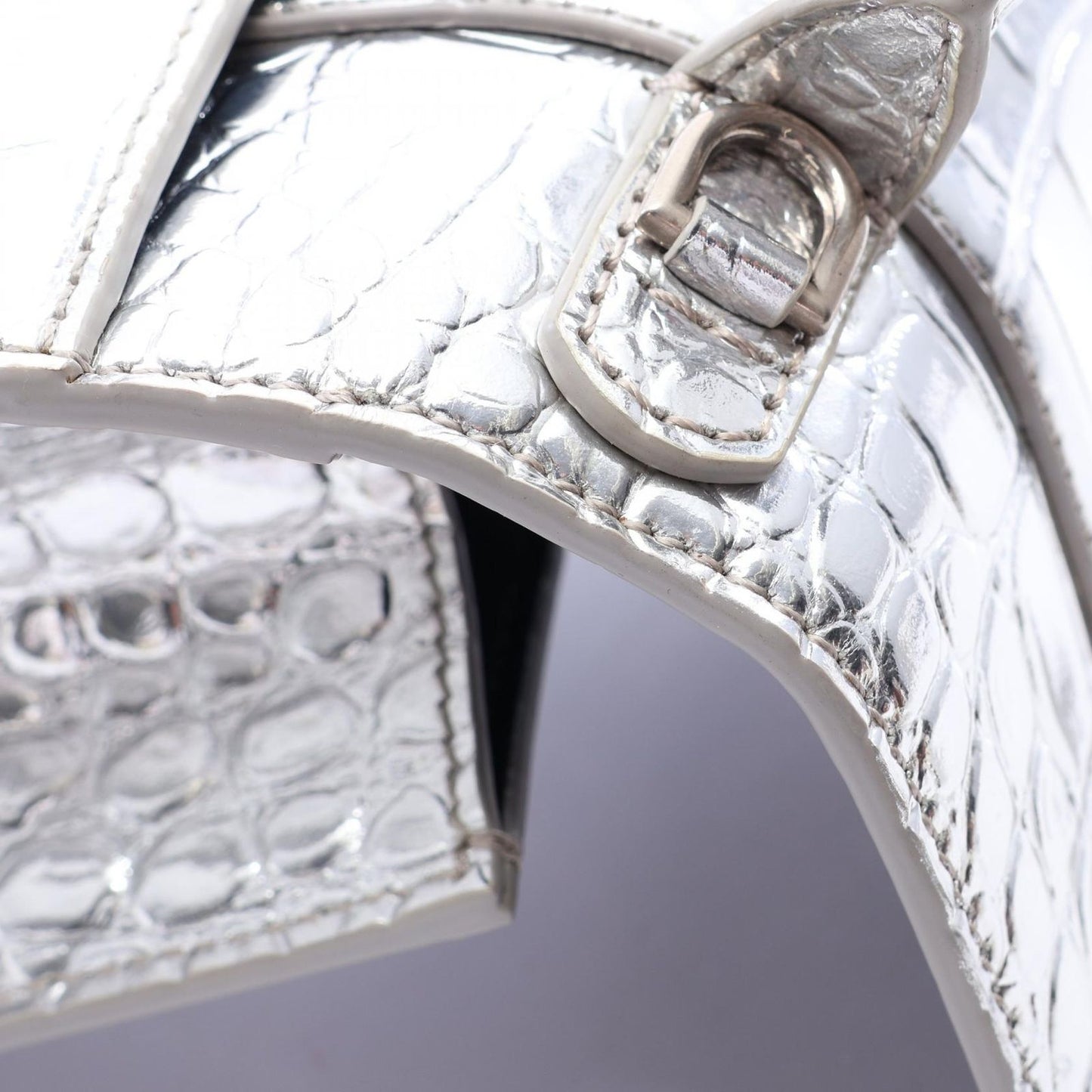 Balenciaga Handbag Hourglass XS Croco Embossed 2-Way Silver Leather — view 6