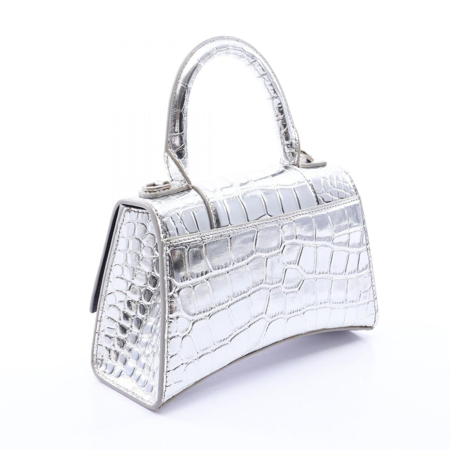 Balenciaga Handbag Hourglass XS Croco Embossed 2-Way Silver Leather — view 2
