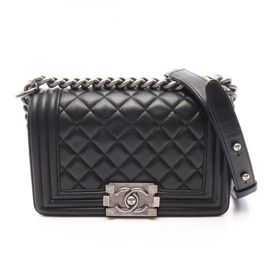 Chanel Shoulder Bag Boy Small Black Leather Chain
