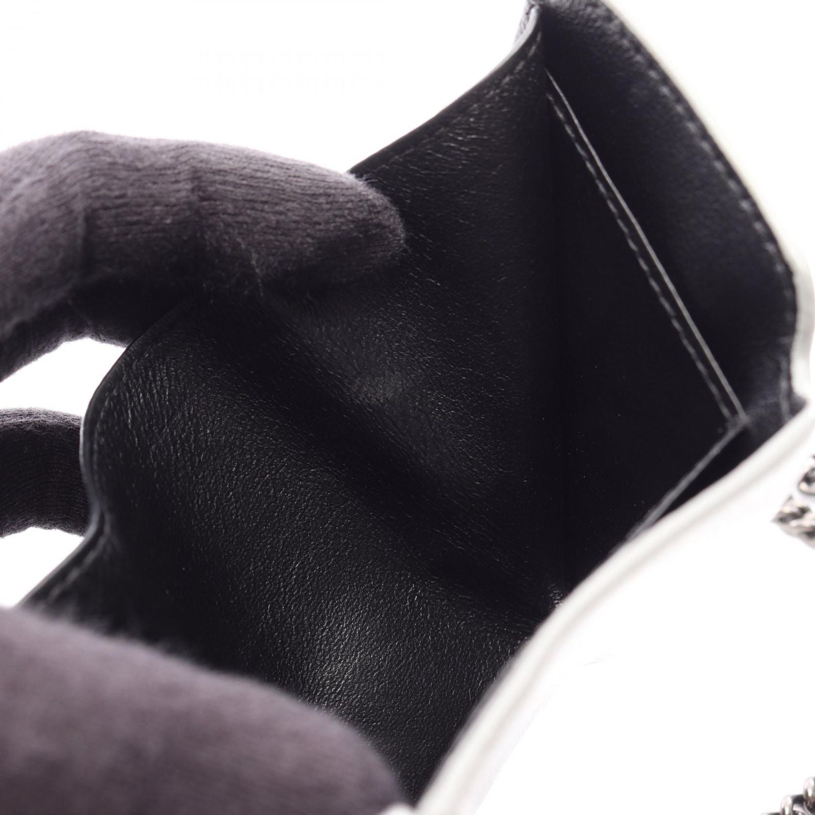 Balenciaga Trifold Wallet Cash Mini Chain Grained Silver Black Leather — view 6