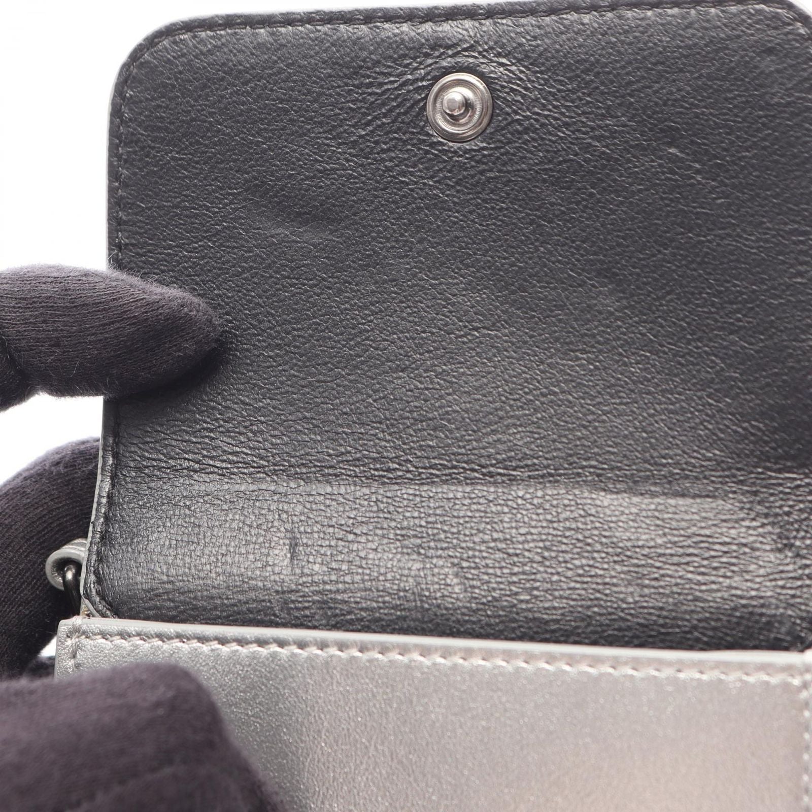 Balenciaga Trifold Wallet Cash Mini Chain Grained Silver Black Leather — view 8