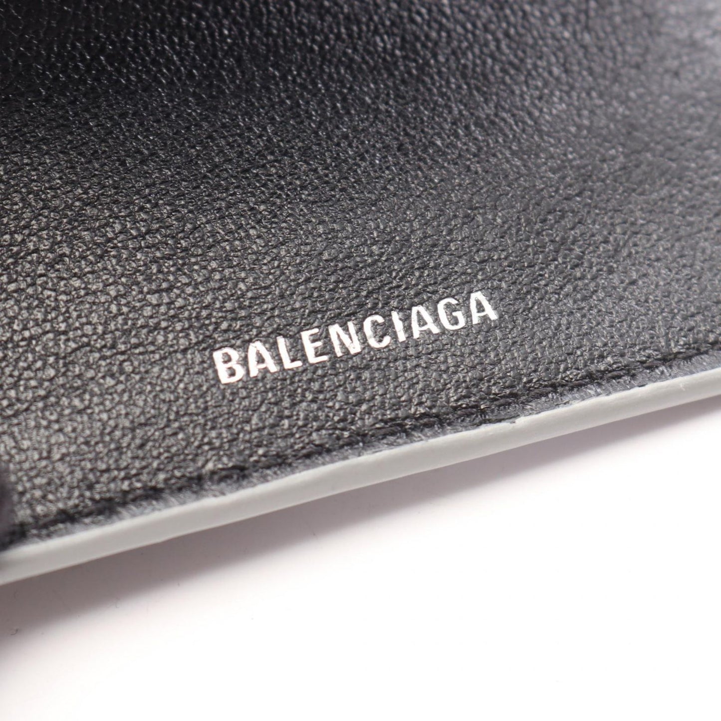 Balenciaga Trifold Wallet Cash Mini Chain Grained Silver Black Leather — view 5