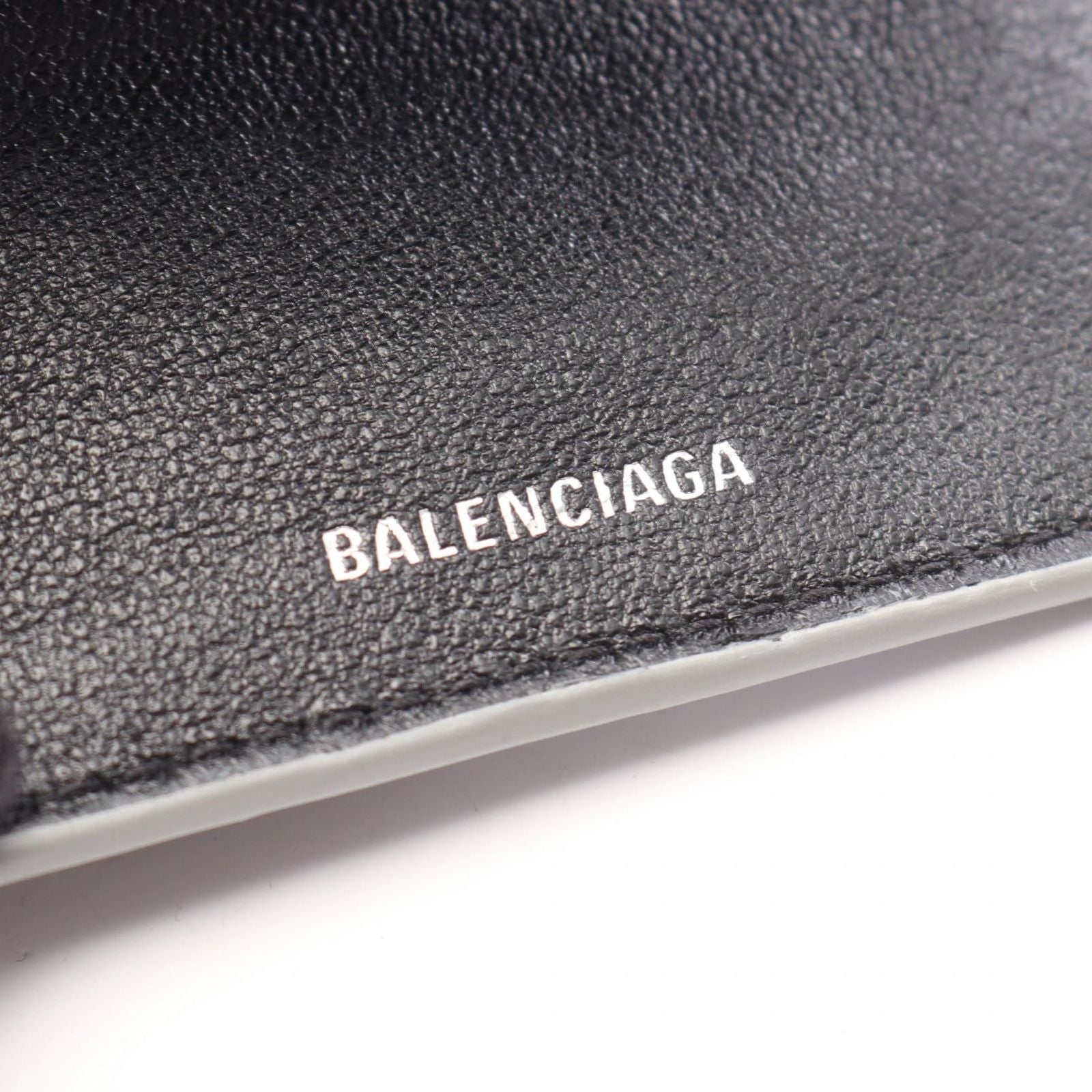 Balenciaga Trifold Wallet Cash Mini Chain Grained Silver Black Leather — view 5
