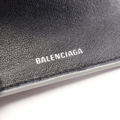 Balenciaga Trifold Wallet Cash Mini Chain Grained Silver Black Leather — view 5