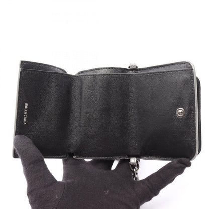 Balenciaga Trifold Wallet Cash Mini Chain Grained Silver Black Leather — view 3