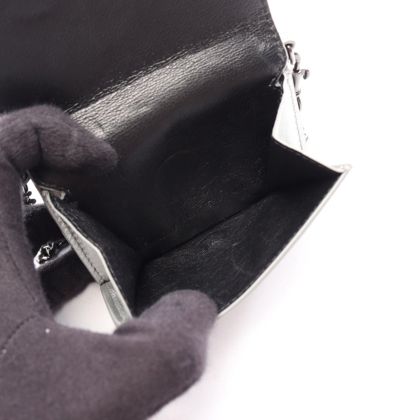 Balenciaga Trifold Wallet Cash Mini Chain Grained Silver Black Leather — view 4