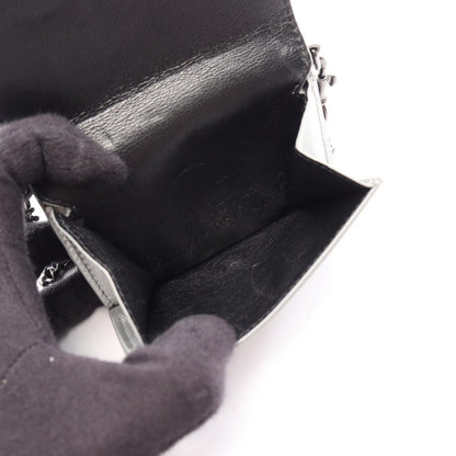 Balenciaga Trifold Wallet Cash Mini Chain Grained Silver Black Leather — view 4