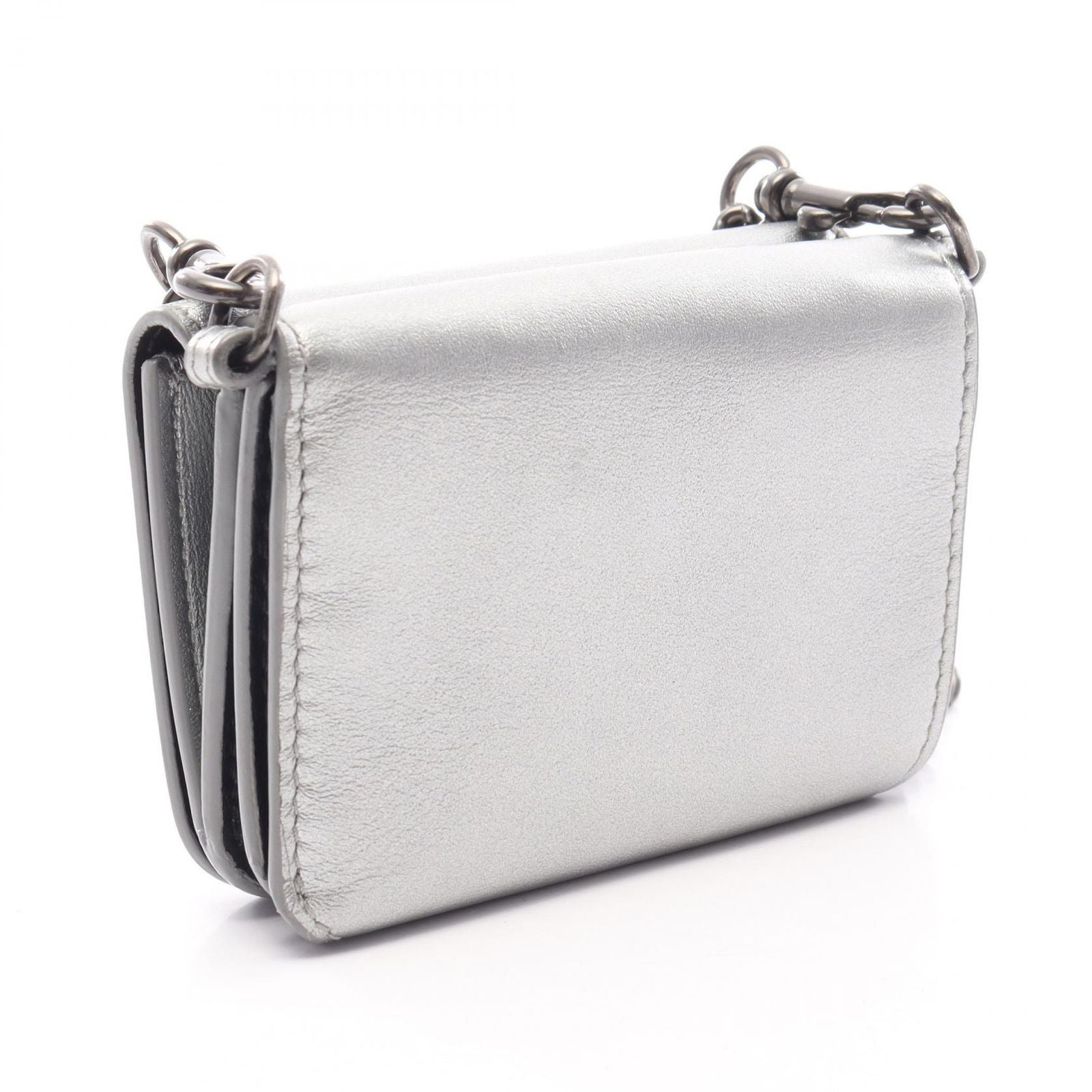 Balenciaga Trifold Wallet Cash Mini Chain Grained Silver Black Leather — view 2
