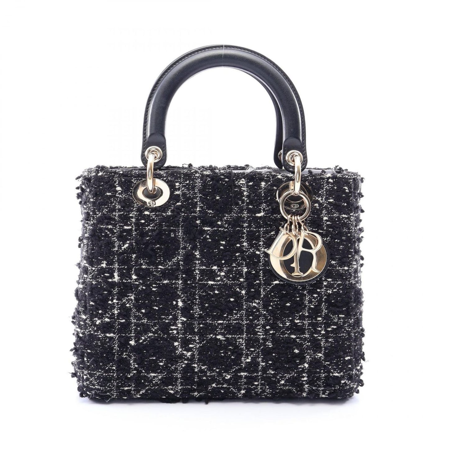 Dior Handbag Lady Dior Black White Fabric Leather 2-Way Tote Medium