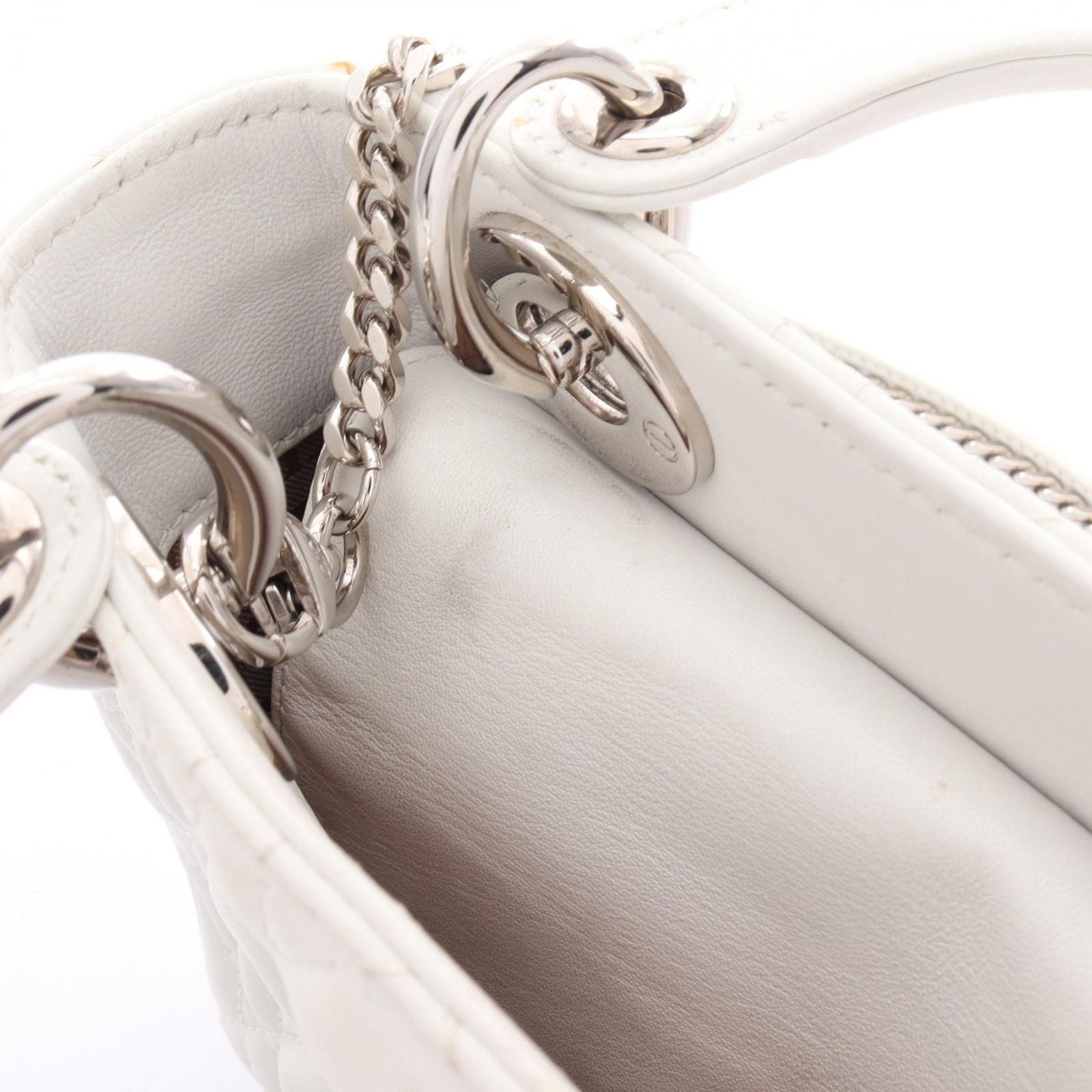 Dior Handbag Lady Dior Mini Cannage 2-Way White Leather Tote — view 6