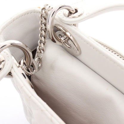Dior Handbag Lady Dior Mini Cannage 2-Way White Leather Tote — view 6