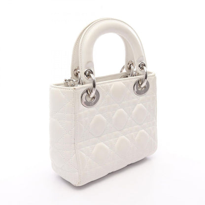Dior Handbag Lady Dior Mini Cannage 2-Way White Leather Tote — view 2