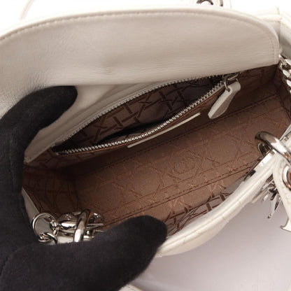 Dior Handbag Lady Dior Mini Cannage 2-Way White Leather Tote — view 3