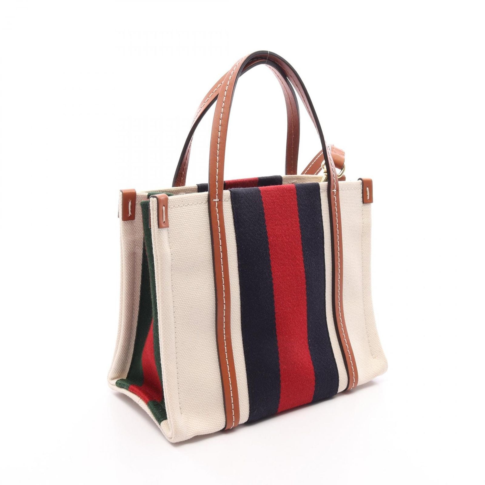 Gucci Tote Bag Interlocking G Mini 2-Way Natural Navy Brown Canvas Leather — view 2