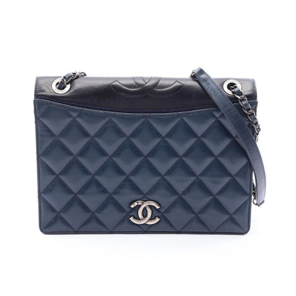 Chanel Shoulder Bag Quilted Navy Black Leather Chain
