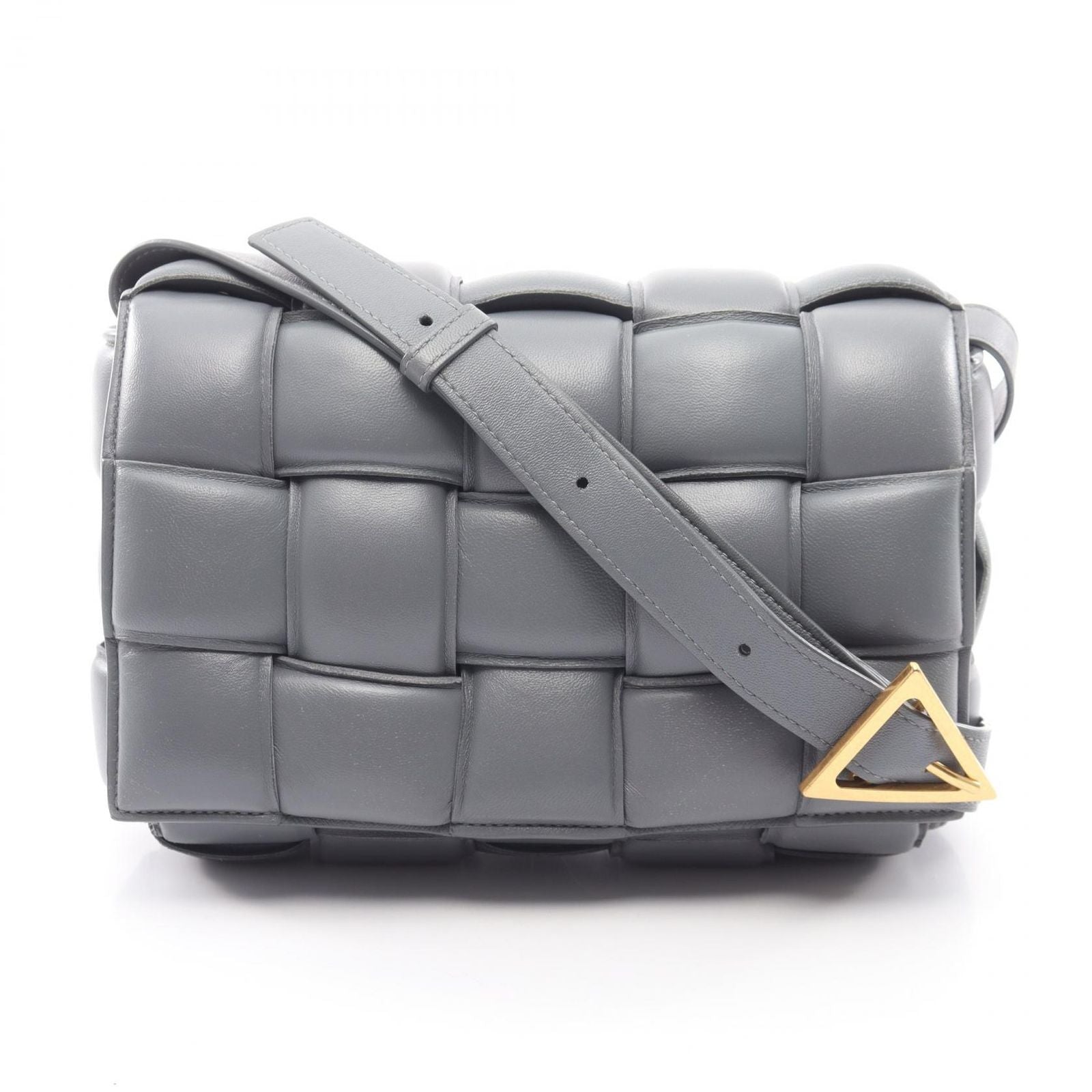 Bottega Veneta Shoulder Bag Padded Cassette Intrecciato Gray Leather Maxi