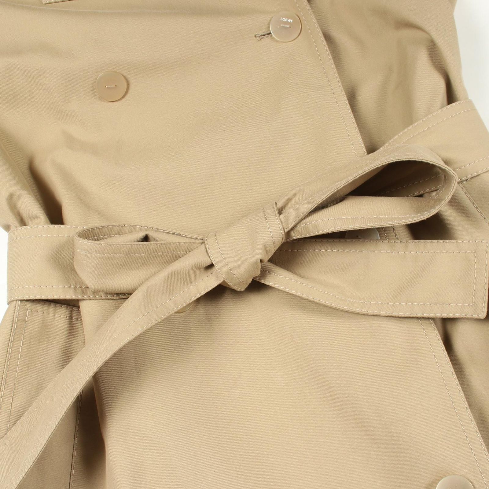 Loewe Trench Coat Anagram Double Breasted Beige Cotton Leather — view 5