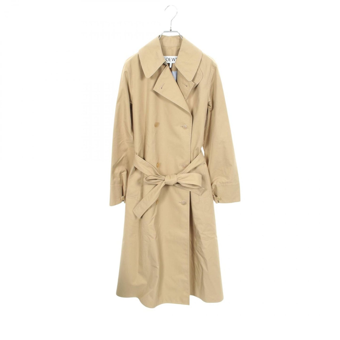 Loewe Trench Coat Anagram Double Breasted Beige Cotton Leather