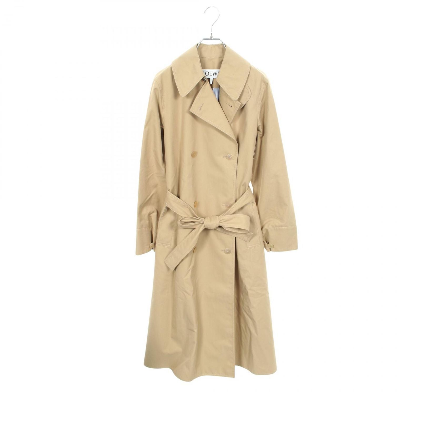 Loewe Trench Coat Anagram Double Breasted Beige Cotton Leather