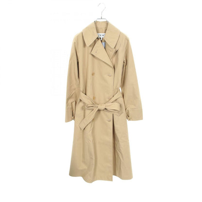 Loewe Trench Coat Anagram Double Breasted Beige Cotton Leather