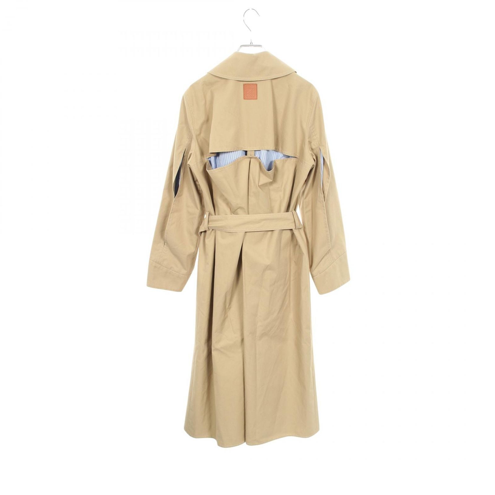 Loewe Trench Coat Anagram Double Breasted Beige Cotton Leather — view 2