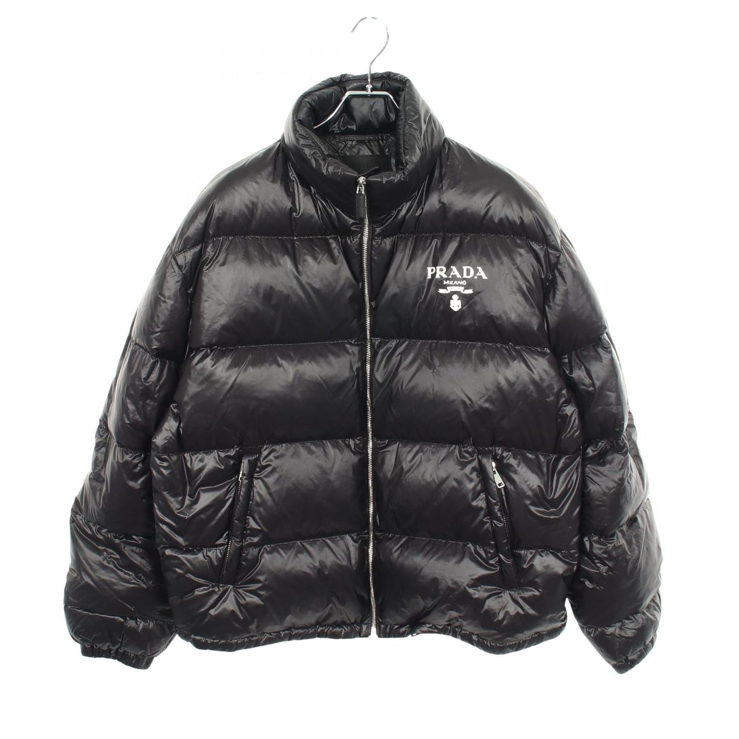 Prada Down Jacket Logo Print Hooded Black Nylon