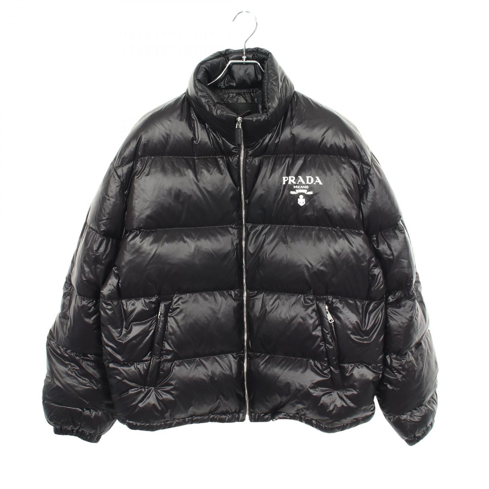 Prada Down Jacket Logo Print Hooded Black Nylon