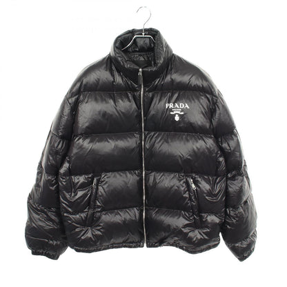 Prada Down Jacket Logo Print Hooded Black Nylon