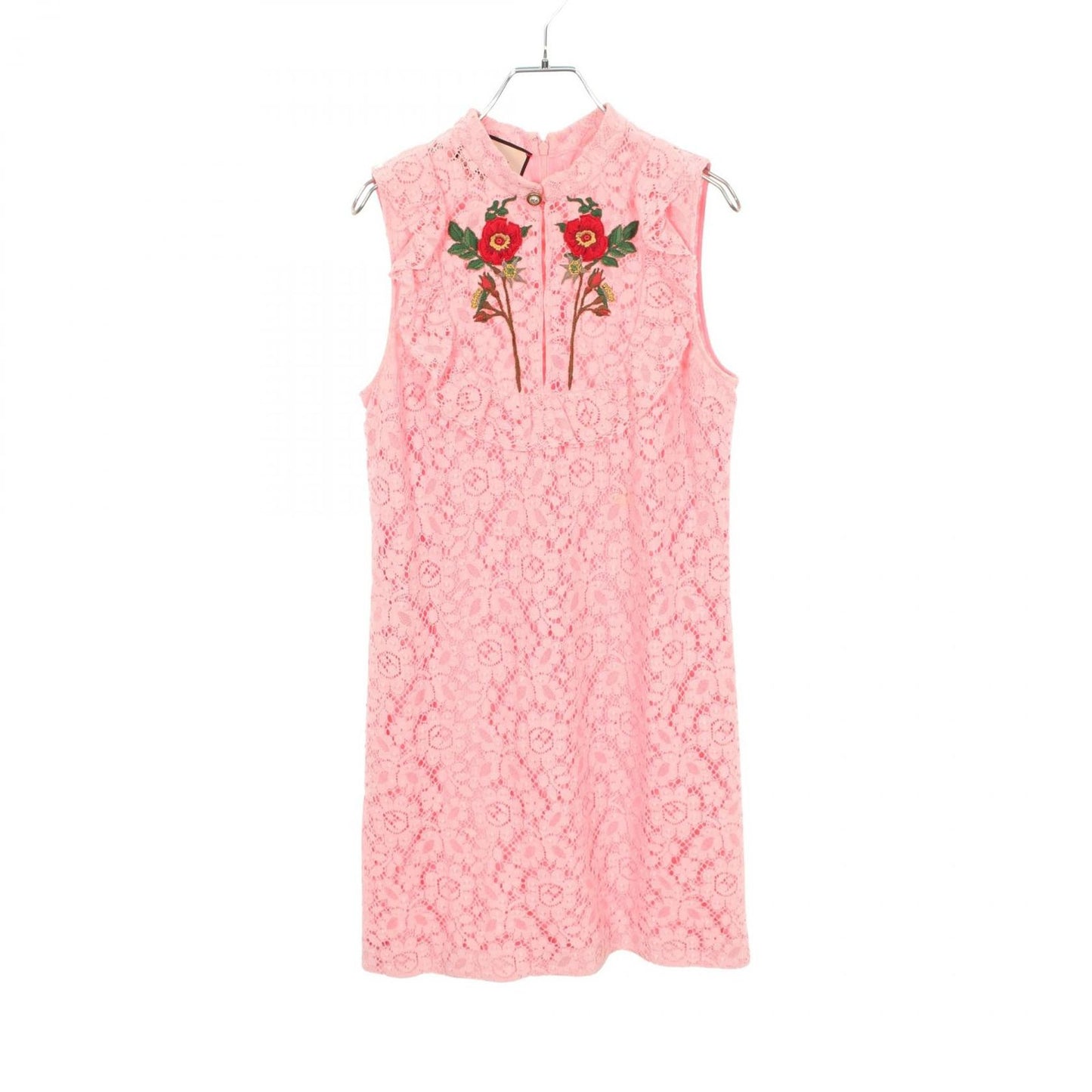 Gucci Dress Lace Floral Embroidery Pink Cotton