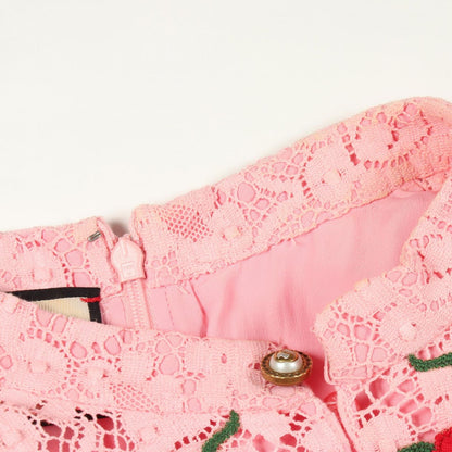 Gucci Dress Lace Floral Embroidery Pink Cotton — view 6