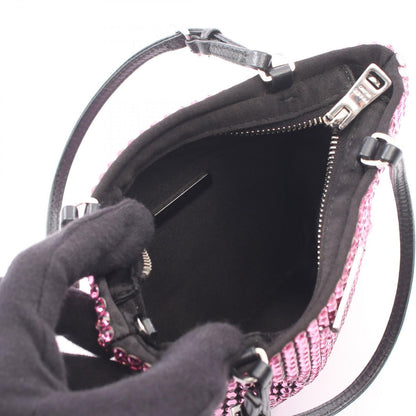 Prada Handbag Triangle Logo Crystal 2-Way Pink Fabric Leather — view 3