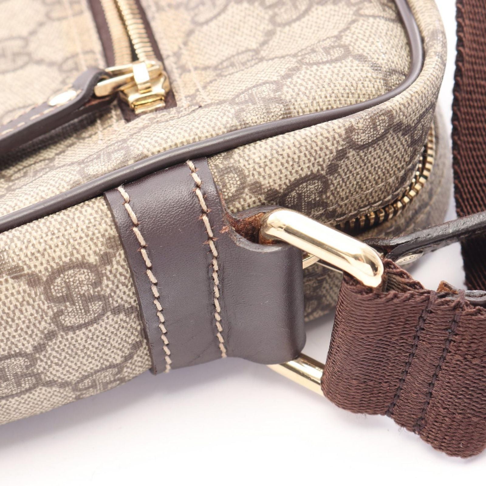 Gucci Shoulder Bag GG Supreme Beige Dark Brown Leather — view 6