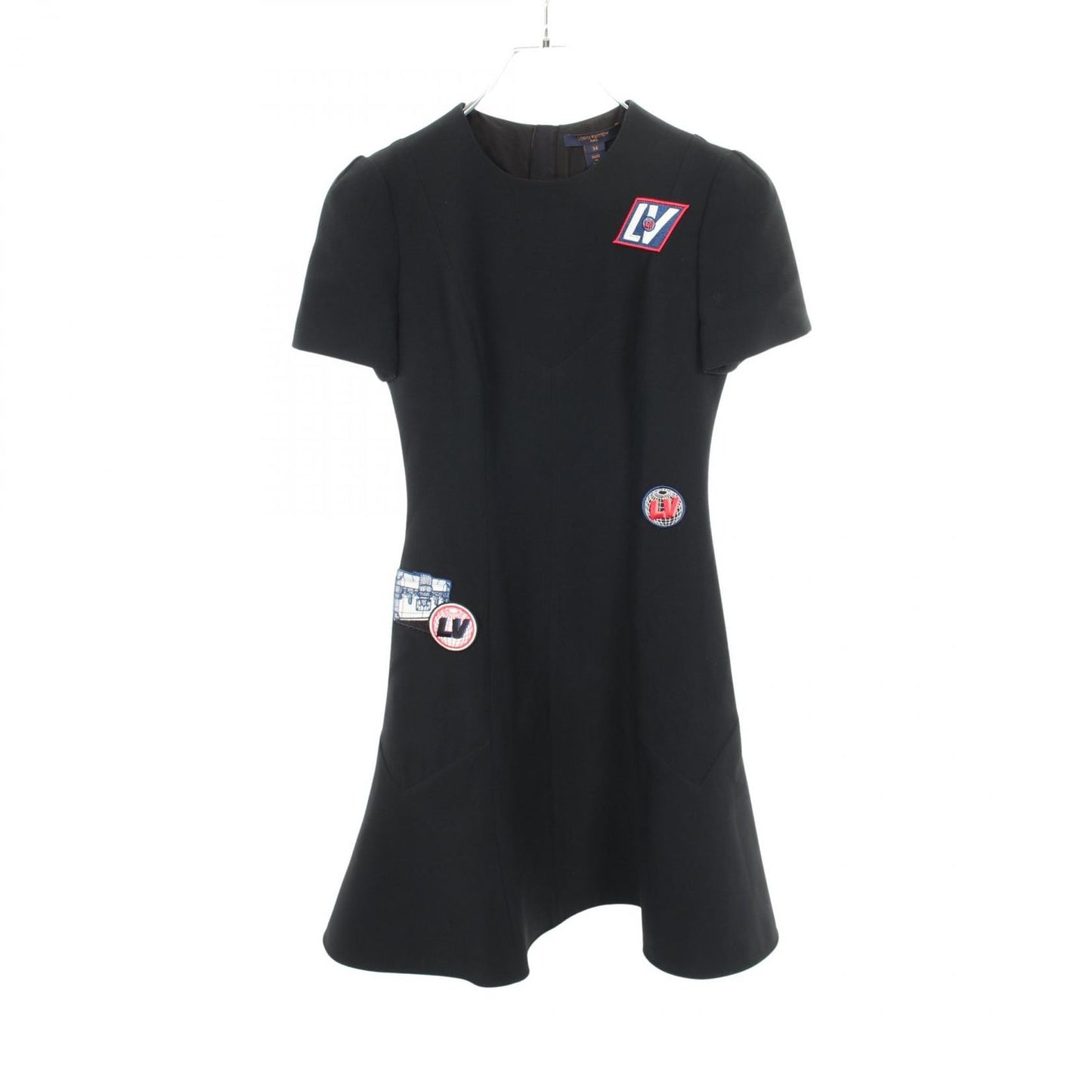 Louis Vuitton Dress Patch Short Sleeve Wool Silk Flare