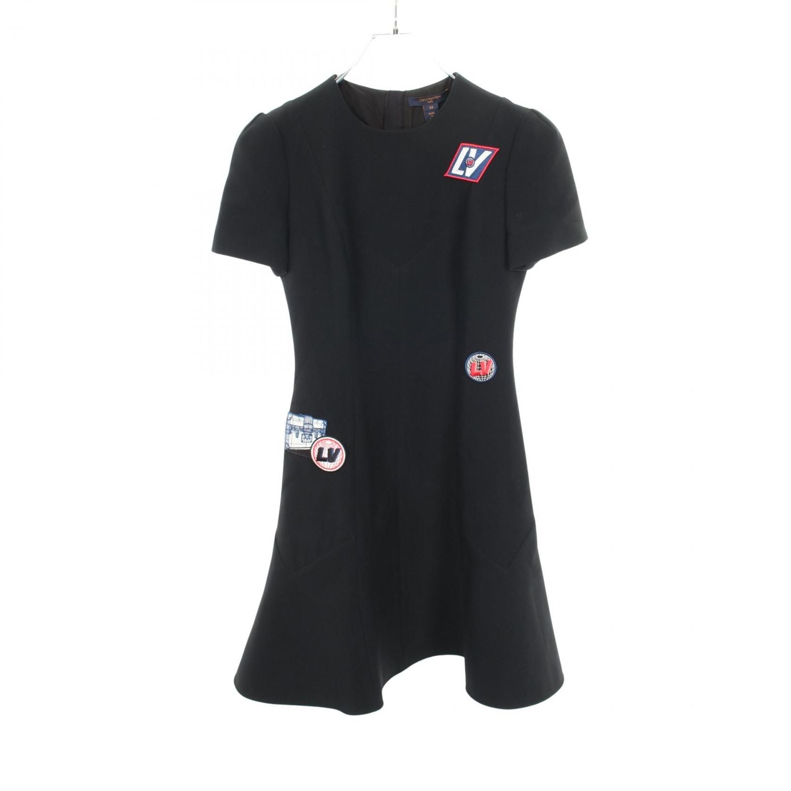 Louis Vuitton Dress Patch Short Sleeve Wool Silk Flare